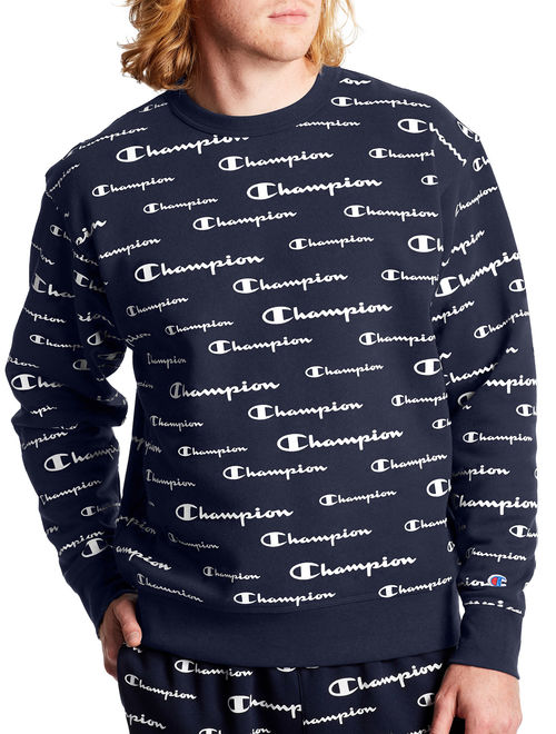 Champion Mens Powerblend All Over Logo Crewneck Sweatshirt, up to Size 2XL