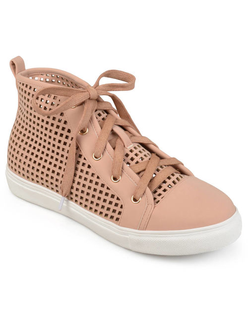 Brinley Co. Womens Faux Leather High-top Lace-up Laser-cut Sneakers