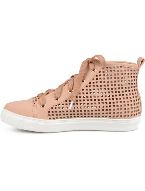 Brinley Co. Womens Faux Leather High-top Lace-up Laser-cut Sneakers