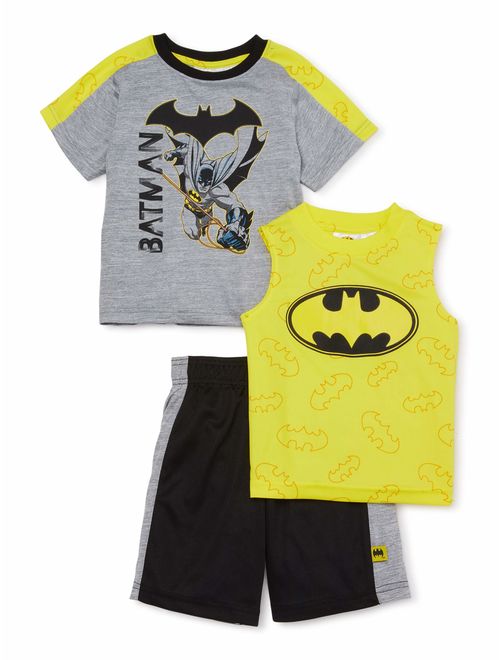 DC Batman Toddler Boys' T-Shirt, Tank Top & Mesh Shorts, 3-Piece Active Outfit Set
