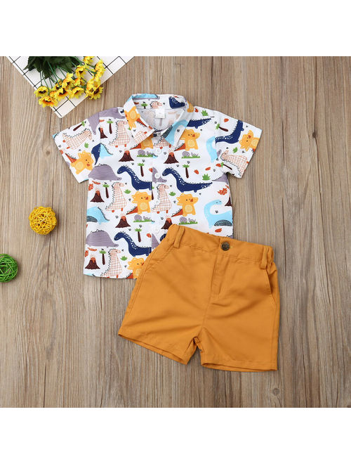 Summer Toddler Kids Baby Boys Clothes Dinosaur Print Tops T-shirt Yellow Pants Shorts Beach Outfits Casual Clothes