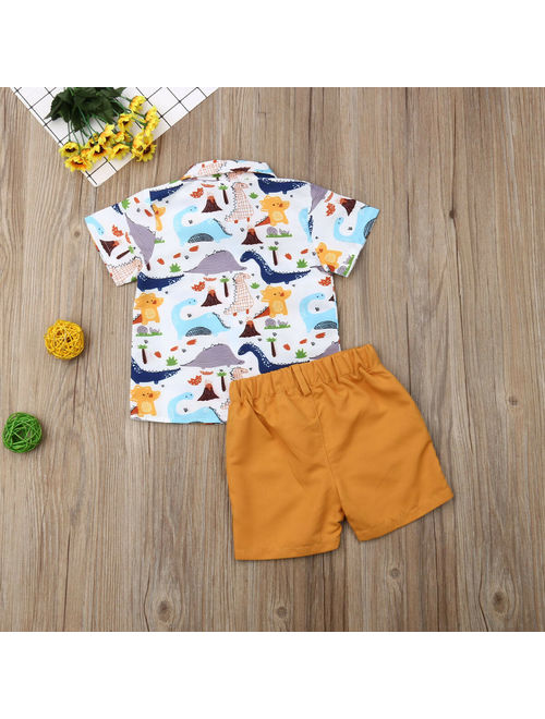 Summer Toddler Kids Baby Boys Clothes Dinosaur Print Tops T-shirt Yellow Pants Shorts Beach Outfits Casual Clothes