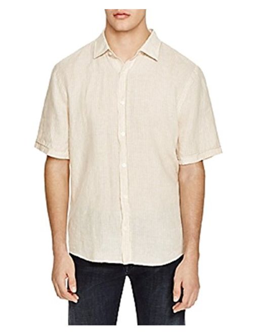 Linen Stripe Regular Fit Button-Down Shirt (Khak, S)