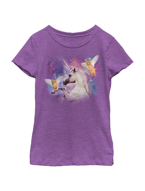 Girls' Unicorn and Flying Cats in Space T-Shirt