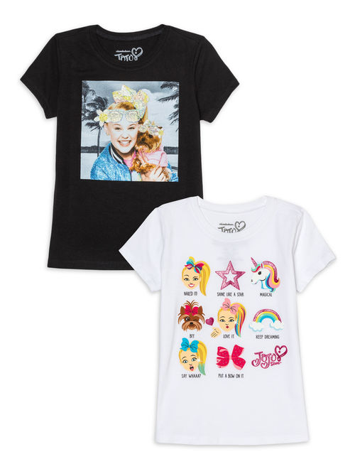 Jojo Siwa Girls 4-16 Foil & Neon Jojo & Bow Bow Glitter Graphic T-Shirts, 2-Pack