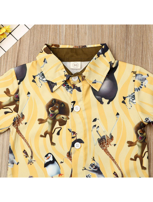 Toddler Baby Boy Shorts Outfits Summer Cartoon Animals Lions Printed Short Slee