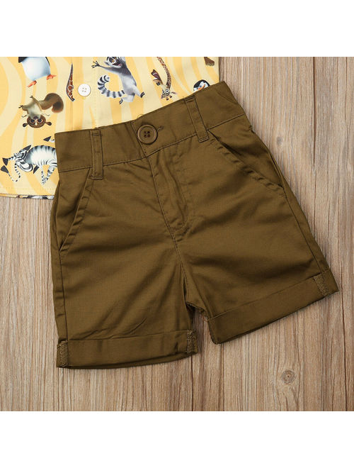 Toddler Baby Boy Shorts Outfits Summer Cartoon Animals Lions Printed Short Slee
