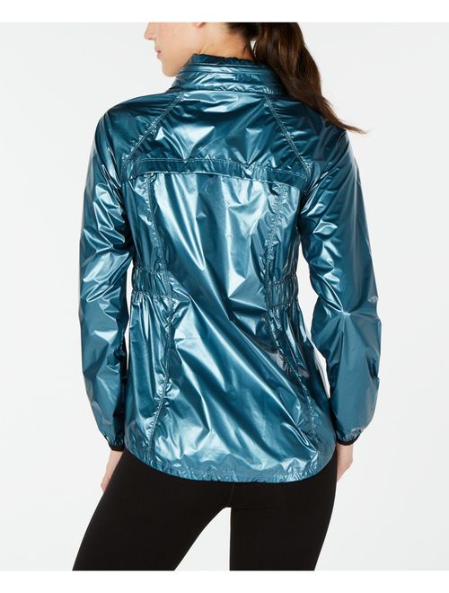 Calvin Klein Performance Women's Metallic Water-Repellent Hooded Jacket, Teal Dusk, L