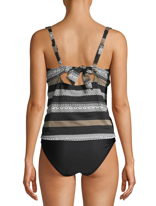 Time and Tru Women's Tulum Texture Stripe Tankini Swimsuit Top