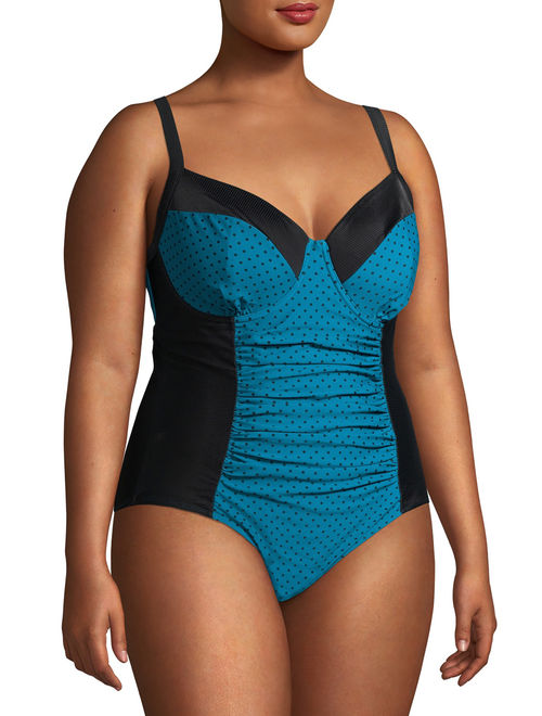 Terra & Sky Women's Plus Size Hottie Dottie One Piece Swimsuit