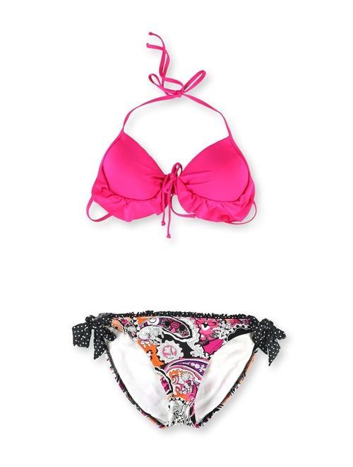 Kenneth Cole Womens Push Up Side Tie 2 Piece Bikini, Pink, Medium