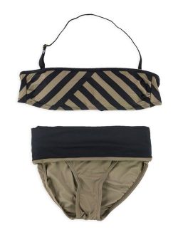 Womens Striped 2 Piece Bandeau, Brown, X-Small