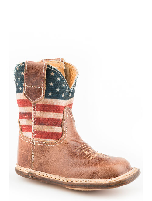 Roper Infants Boys Brown Leather American Flag Cowboy Boots 3