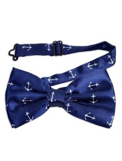 Men's Anchor Navy Blue Banded Bow Tie - NFB10002