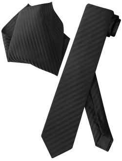 Skinny NeckTie Black Vertical Stripes 2.5" Mens Tie Handkerchief