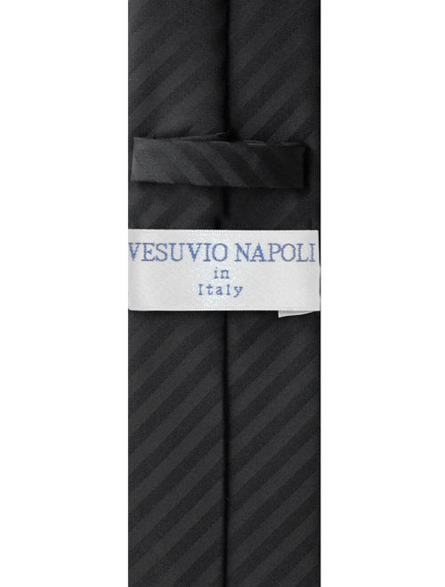 Vesuvio Napoli Skinny NeckTie Black Vertical Stripes 2.5" Mens Tie Handkerchief