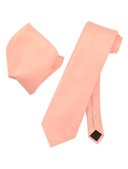 Vesuvio Napoli Solid PEACH Color NeckTie & Handkerchief Men's Neck Tie Set