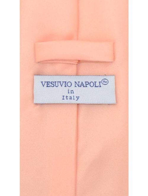Vesuvio Napoli Solid PEACH Color NeckTie & Handkerchief Men's Neck Tie Set