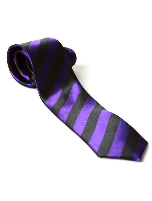 Trendy Skinny Tie - Black and Purple Diagonal Striped