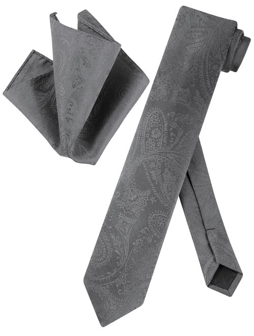 Vesuvio Napoli Skinny NeckTie Charcoal Grey Paisley Mens 2.5" Tie handkerchief