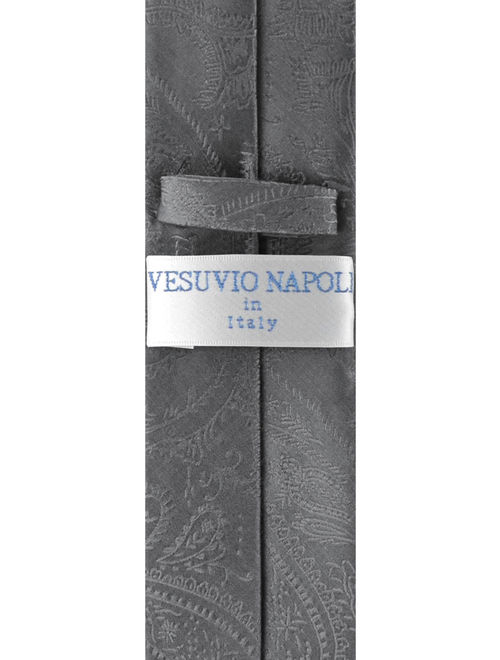 Vesuvio Napoli Skinny NeckTie Charcoal Grey Paisley Mens 2.5" Tie handkerchief