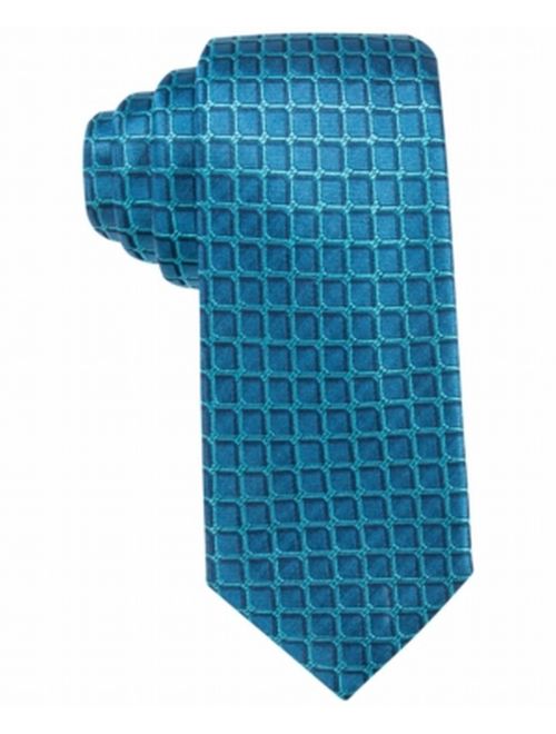 Alfani NEW Aqua Blue Leonard Grid Slim Men's Neck Tie Silk Accessory