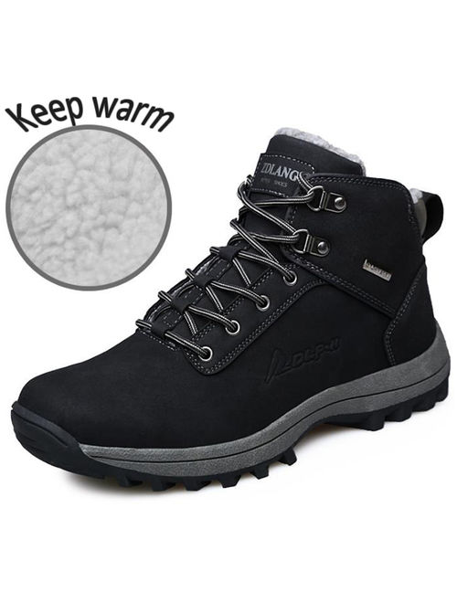 Men's Winter Warm Snow Boots Faux Fur Lined Lace Up Work Hiking Trainer Shoes