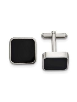 Chisel Stainless Steel Polished Black Enameled Square Cufflinks