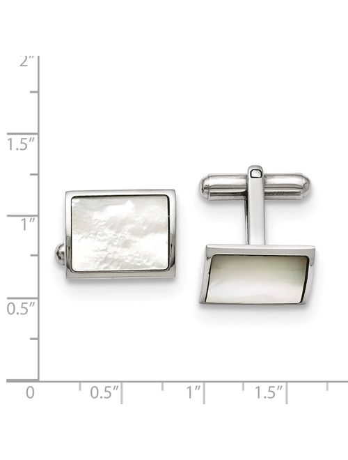 Solid Stainless Steel Men's Mother Of Pearl Cufflinks - 17mm x 13mm