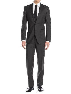 LN LUCIANO NATAZZI Men's Suit 2 Button Modern Fit Blazer Birdseye 2 Piece Set Charcoal