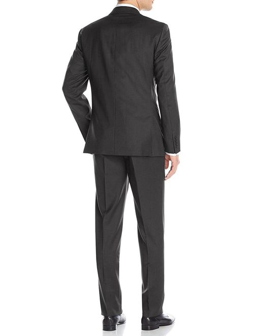 LN LUCIANO NATAZZI Men's Suit 2 Button Modern Fit Blazer Birdseye 2 Piece Set Charcoal