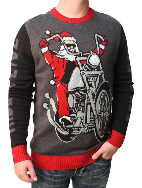 Ugly Christmas Sweater Men's Live To Ride Santa Pullover Sweatshirt