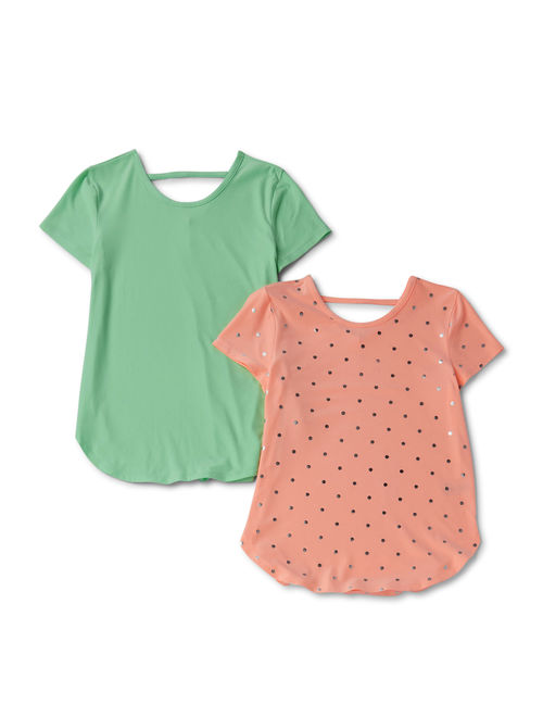 Wonder Nation Girls 4-18 & Plus Foil Dot and Solid Swing T-Shirts, 2-Pack
