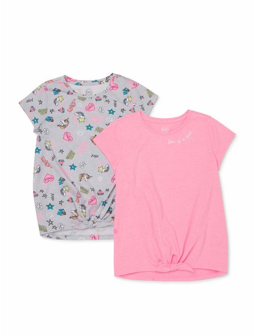 Wonder Nation Printed and Solid Tie-Front T-Shirts, 2-Pack (Little Girls, Big Girls & Plus)