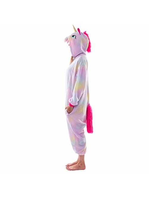 Spooktacular Creations Unisex Adult Pajama Plush Onesie One Piece Unicorn Animal Costume