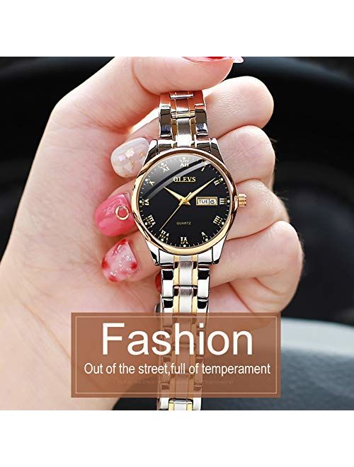 OLEVS Watches for Women Analog Quartz Watch Leather/Stainless Steel Rugged Waterproof Watches Roman Numeral Unique Calendar Date Business Wrist Watch
