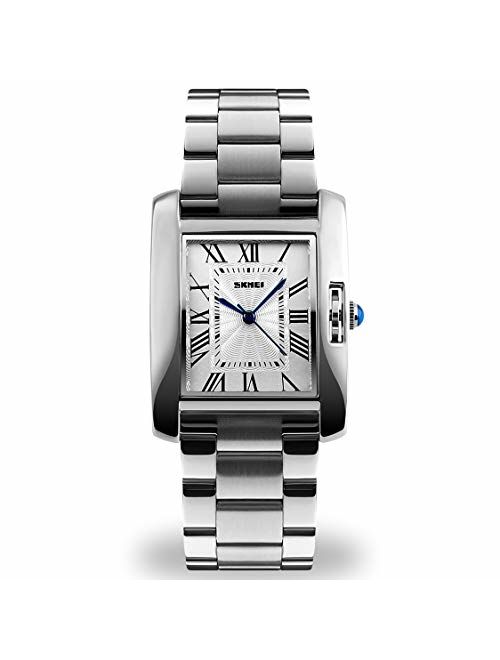 Women Lady Dress Analog Quartz Watch with Stainless Steel Band, Casual Fashion Waterproof Watches Roman Numeral Diamond Rhinestone Luminous Wristwatch (Silver)