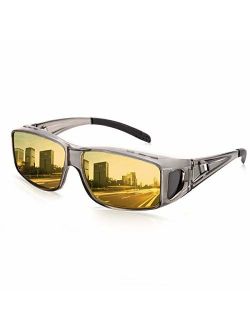 Wrap Around Night Vision Glasses Anti Glare, Day & Night Driving Polarized Sunglasses Fit Over Prescription Glasses