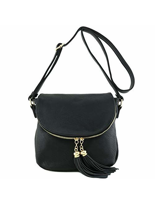 Tassel Accent Crossbody Bag with Flap Top