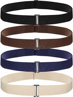 4 Pack Women No Show Invisible Belt Elastic Stretch Waist Belt with Flat Buckle