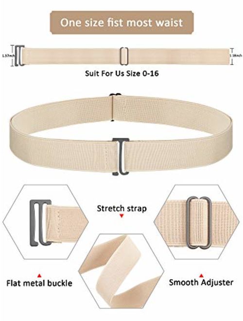 4 Pack Women No Show Invisible Belt Elastic Stretch Waist Belt with Flat Buckle