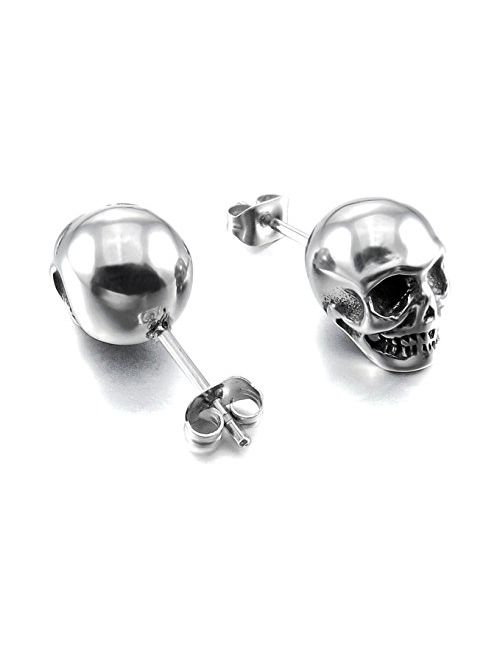 Fusamk Punk Piercing Body Jewelry Titanium Steel Skull Stud Earrings