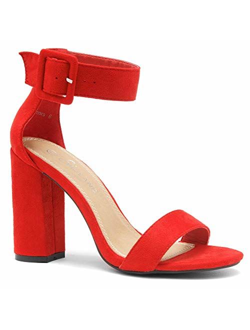 Herstyle Shoe Land Rumors Women's Fashion Chunky Heel Sandal Open Toe Wedding Pumps with Buckle Ankle Strap Evening Party Shoes