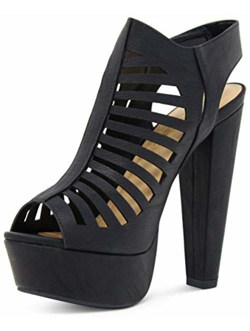 MARCOREPUBLIC Milan Peep Toe Slingback Ankle Strap Cut Out Platform Chunky Stacked Heels Sandals Pumps