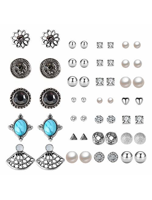 Casoty 27 Pairs Stud Earrings Mixed Design Modern Style and Bohemia Retro Vintage Style Sets Card pack for Thanksgiving Day