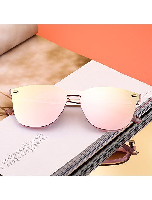 JIM HALO Trendy Rimless Sunglasses Mirror Reflective Sun Glasses for Women Men