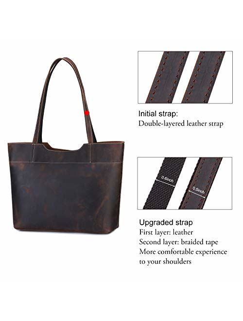 S-ZONE Vintage Genuine Leather Tote Bag for Women Large Handbag Shoulder Purse