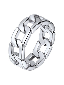 U7 Stainless Steel 7mm Wide Band Cuban Link Chain Ring, Size 7 to 12