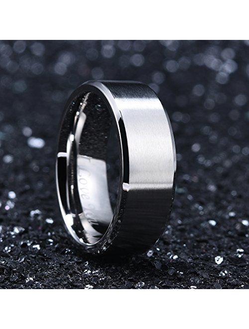 King Will 4mm/6mm/8mm Stainless Steel Ring Matte Finish & Polished Beveled Edge with I Love You