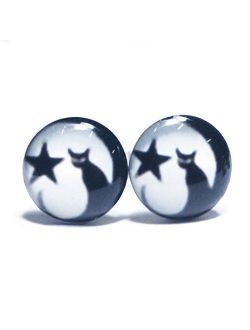 LilMents Cat Moon Star Unisex Mens Womens Stainless Steel Stud Earrings